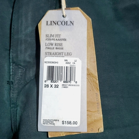 NWT Guess Jeans Lincoln Slim Fit Low Rise Straight Leg Amulet Green Sueded 28x32 - Picture 9 of 14